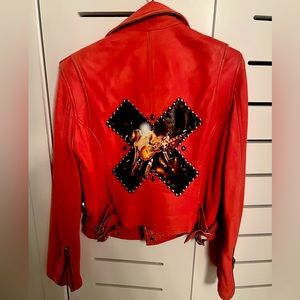 IRO pink/coral hand painted jacket, Guns and Roses